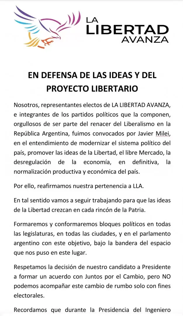 Comunicado de La Libertad Avanza