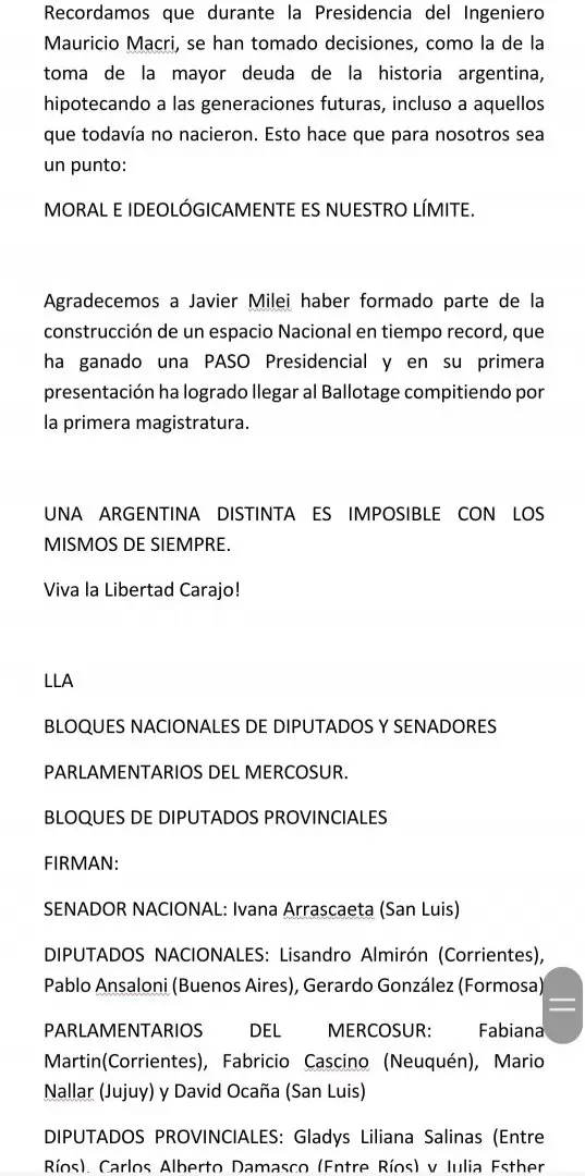 Comunicado de La Libertad Avanza parte 2