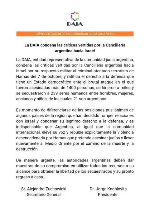 Comunicado de la Daia