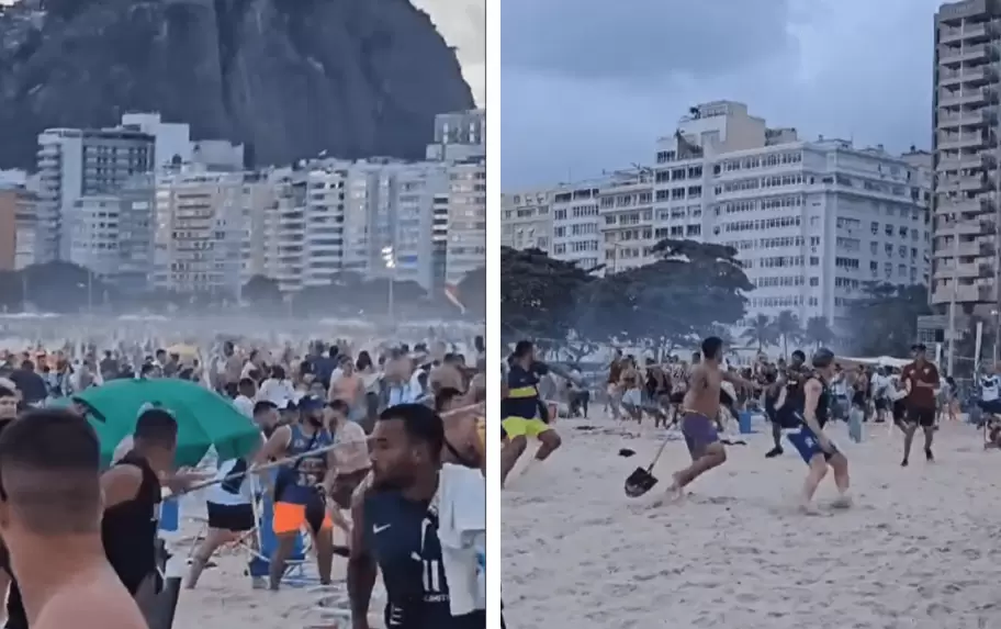 Corridas y balas de goma en la playa de Copacabana