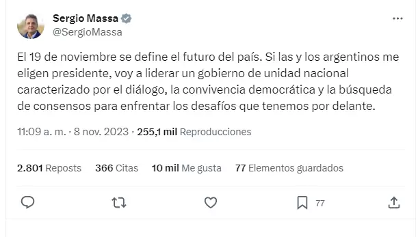 El tweet de Sergio Massa.