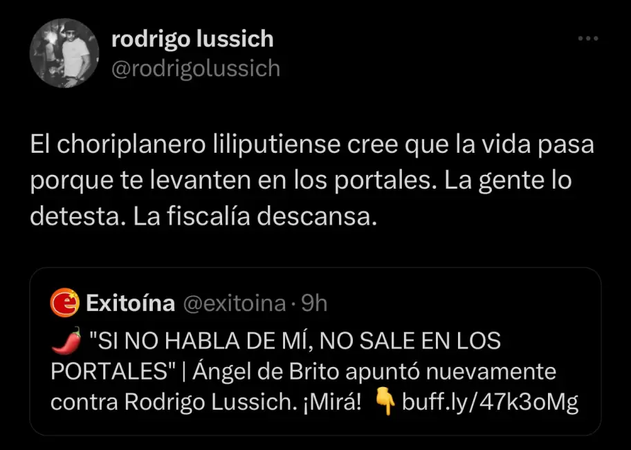 El tuit de Rodrigo Lussich contra Ángel de Brito.