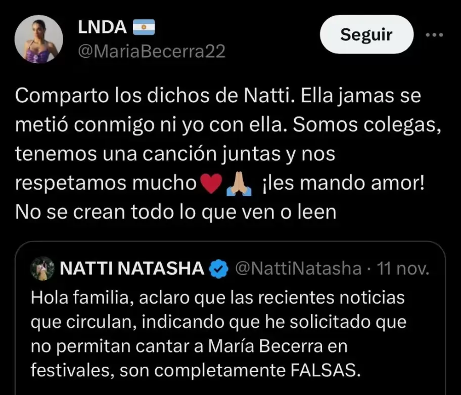 Mara Becerra respald la versin de Natti Natasha acerca de que no es la persona que pide que la bajen de shows y festivales.