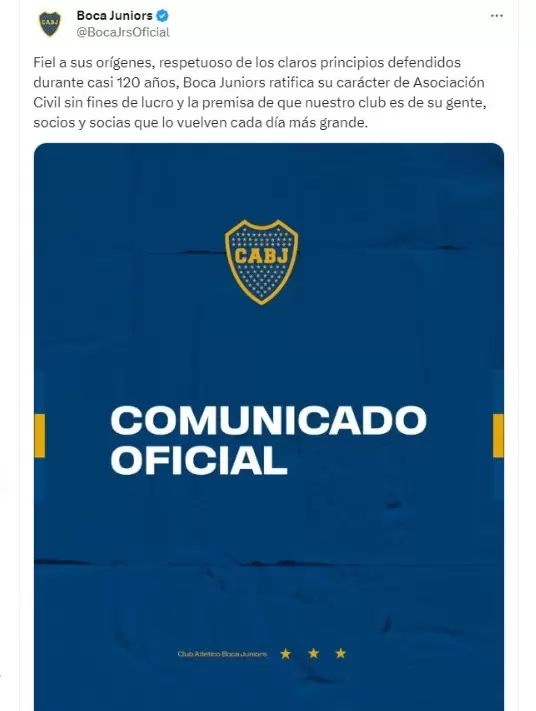 Comunicado de Boca Juniors en contra de las sociedades anónimas.