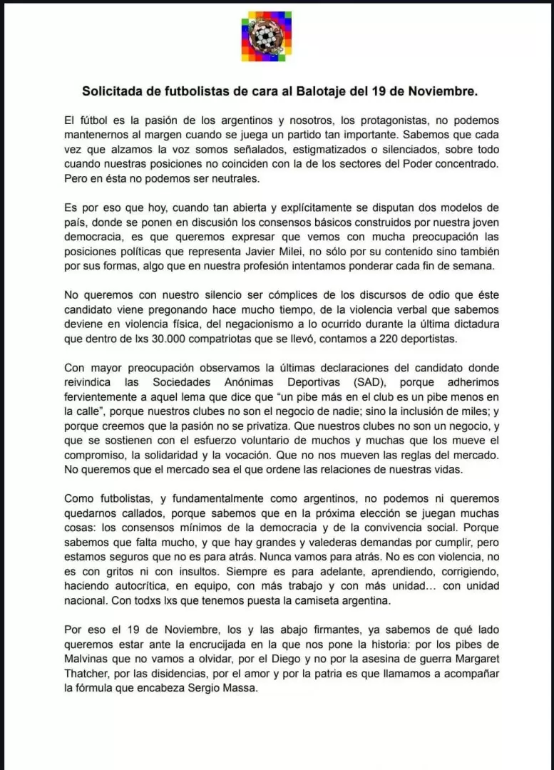 Comunicado de futbolistas contra las Sociedades Annimas Deportivas