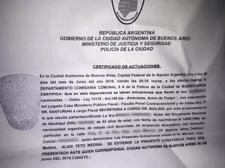 La denuncia de violencia de gnero de Mnica Fernndez contra Marcelo "El Teto" Medina.