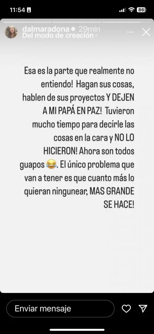 La respuesta de Dalma Maradona a Mauricio Macri, tras las declaraciones contra su padre.