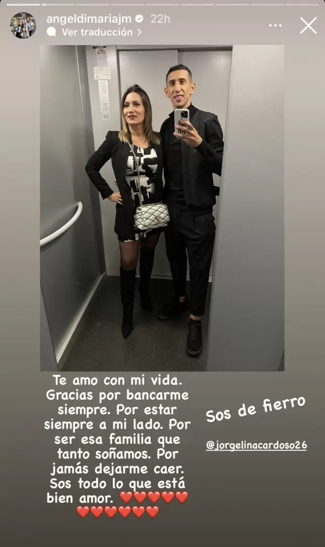 La historia de Di Mara para su pareja, Jorgelina Cardoso.