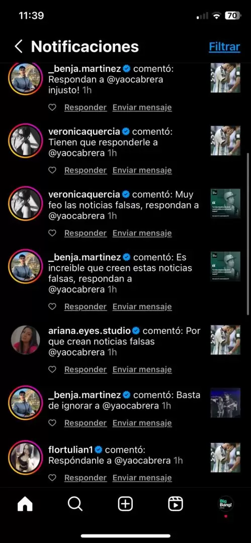 Yao Cabrera y las evidentes rdenes a sus seguidores para que amedrenten a BigBang.