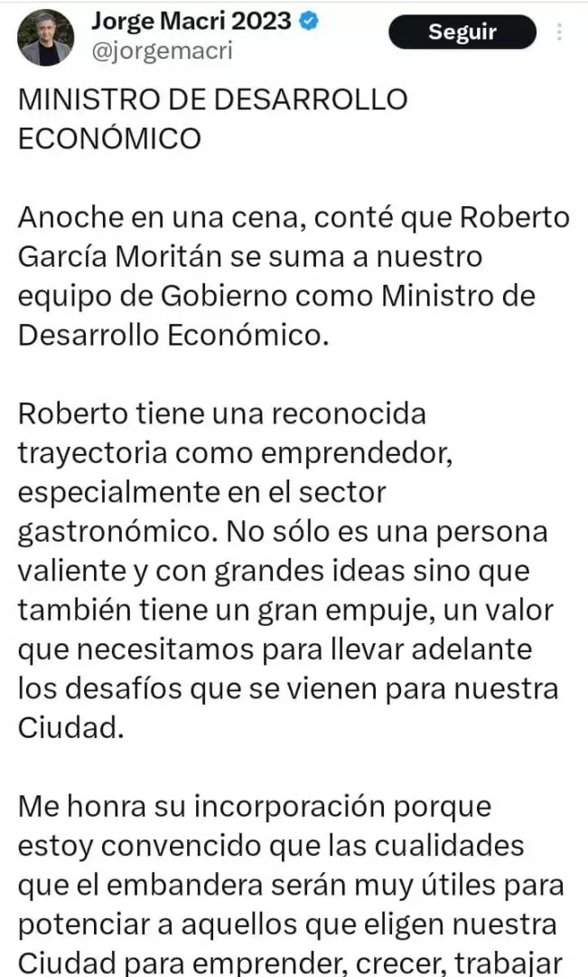 Anuncio de Jorge Macri sobre Roberto Garca Moritn