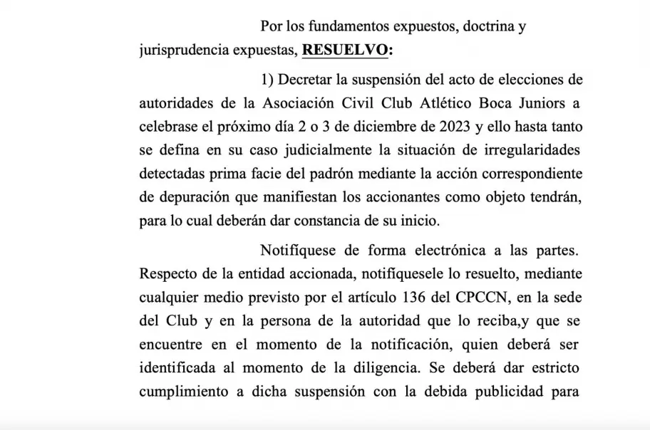 As comienza el escrito con el cual la oposicin fren las elecciones en Boca Juniors.
