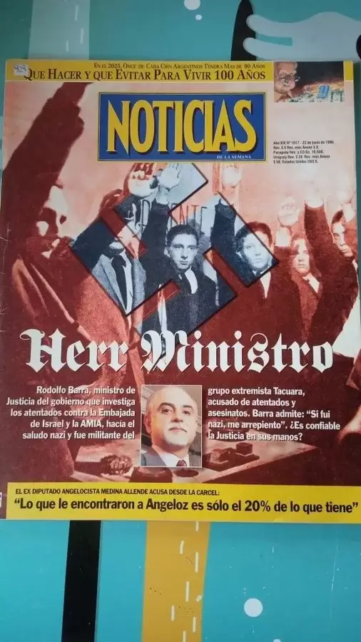 La tapa de la Revista Noticias donde revelaron el pasado nazi de Rodolfo Barra.
