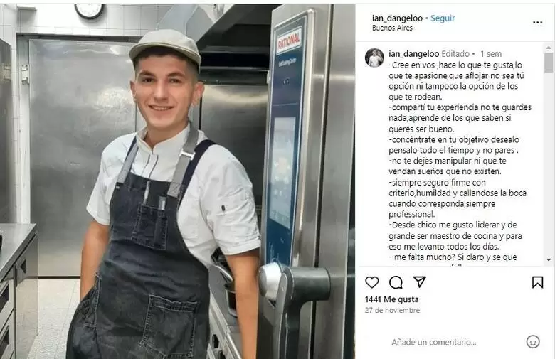 El ltimo posteo de Ian D'Angelo en su cuenta de Instagram.