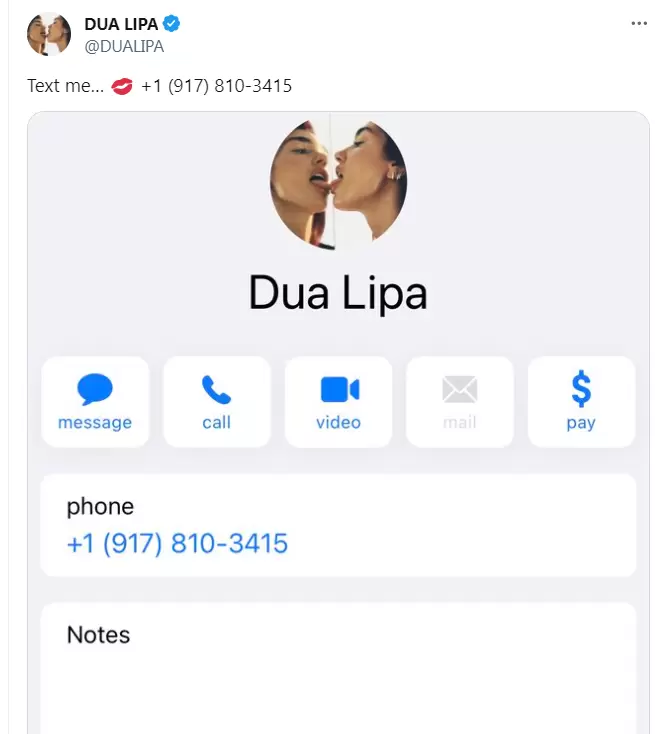 El teléfono de Dua Lipa