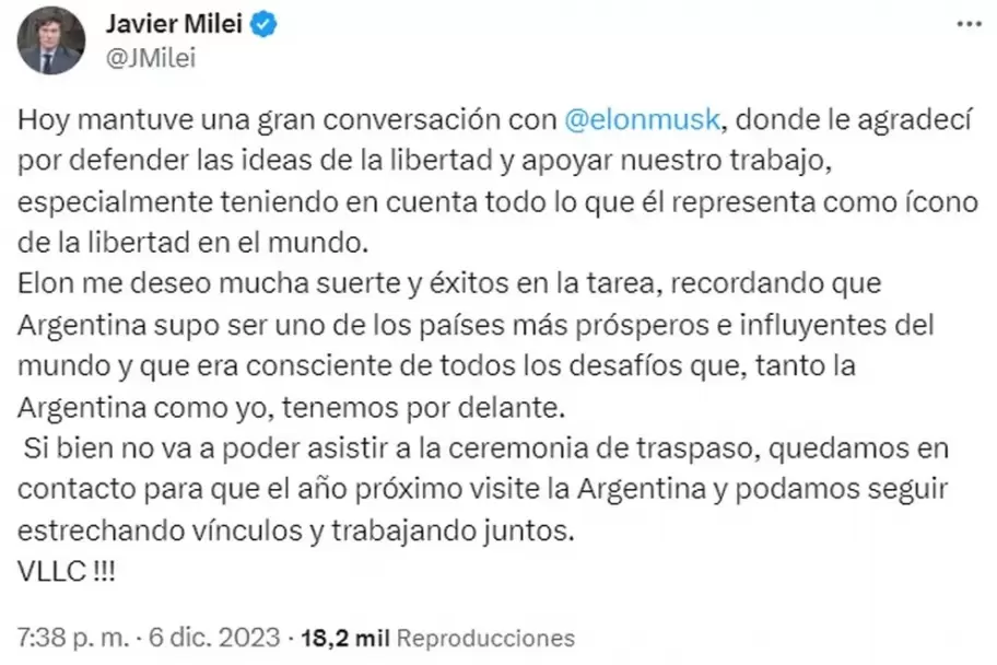 Milei sobre Elon Musk