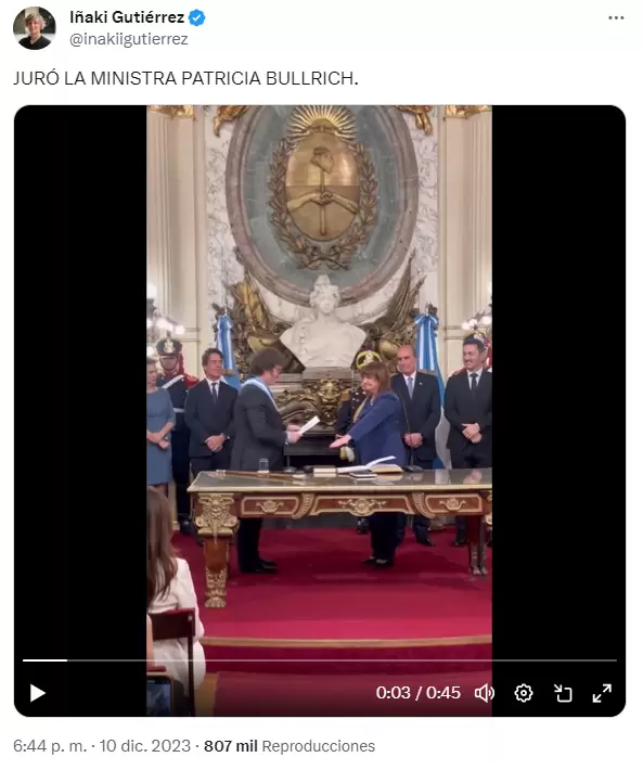 Iaki Gutirrez y la jura de Patricia Bullrich