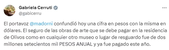 El descargo de Gabriela Cerruti contra Adorni