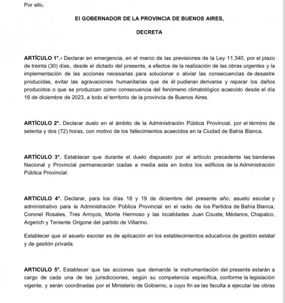 El decreto con las medidas tomadas por el gobernador de Buenos Aires