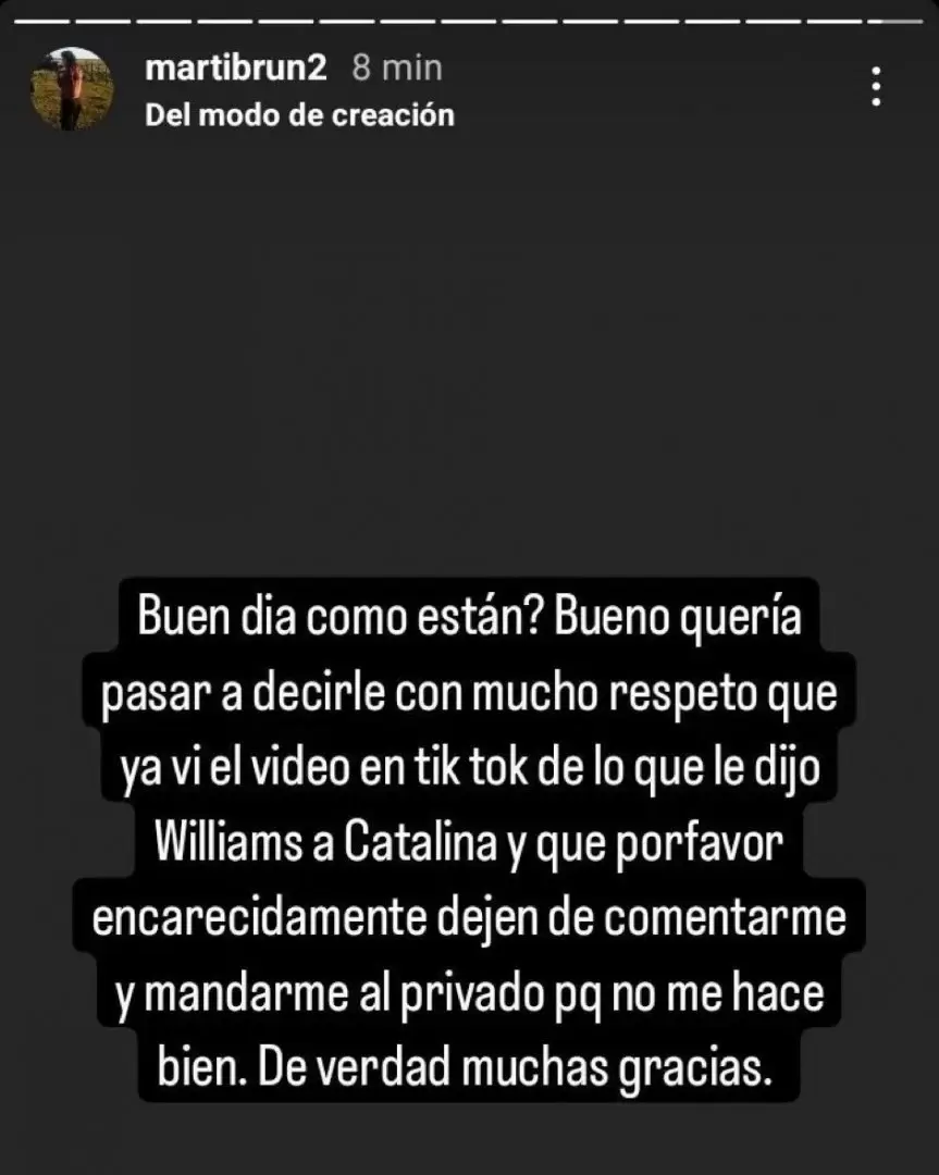 El descargo de la novia de Williams en su cuenta de Instagram.