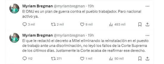 "Guerra contra el pueblo": As defini Myriam Bregman el DNU.