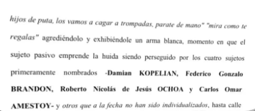 Parte del testimonio de uno de los testigos del caso