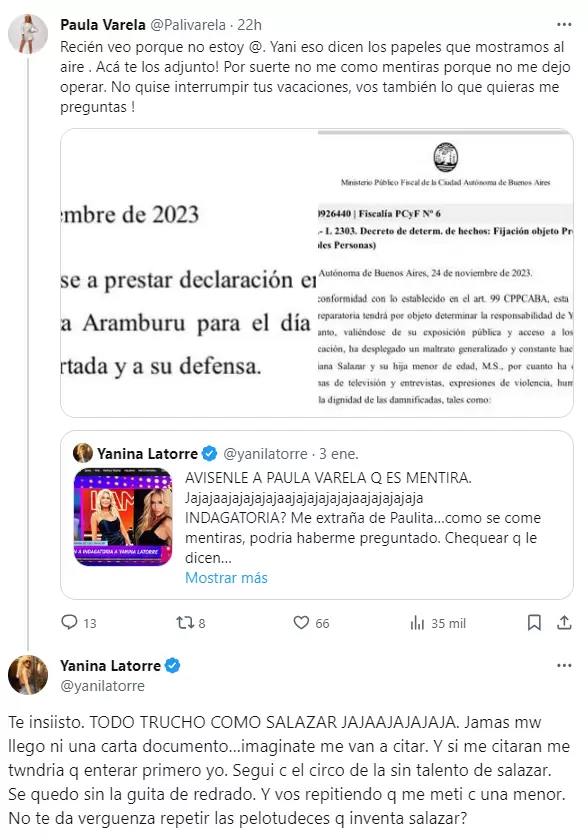 El cruce entre Yanina Latorre y Paula Varela