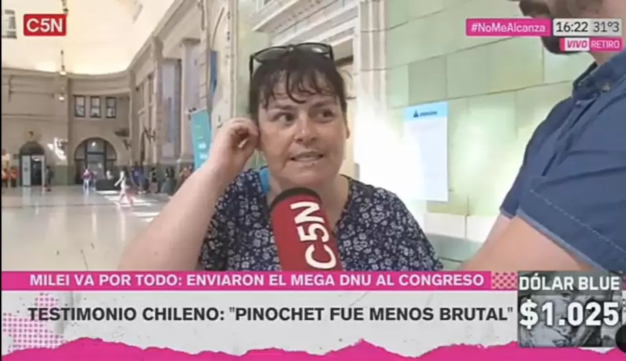 Alejandra, oriunda de Chile, dialogando en C5N sobre las medidas de Milei.