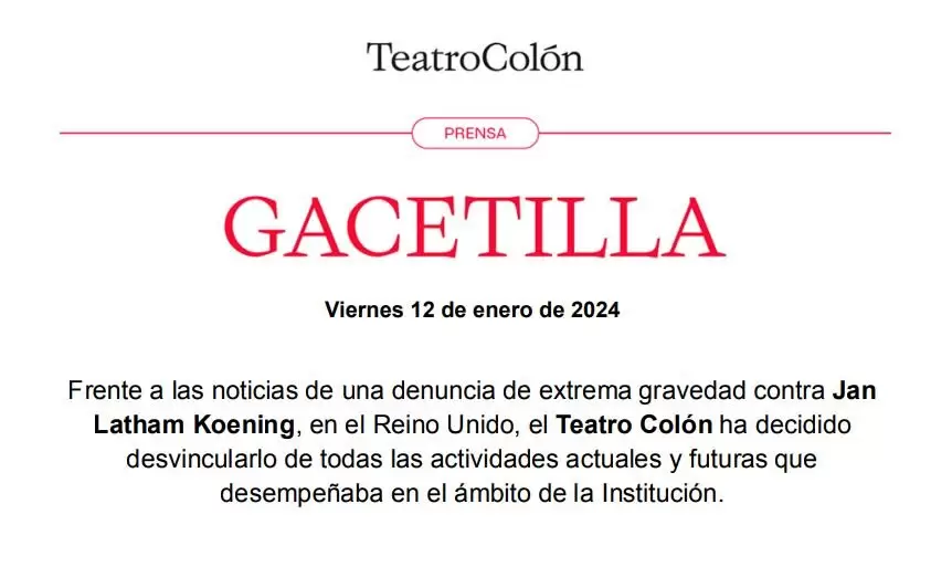 Gacetilla de prensa del Teatro Coln