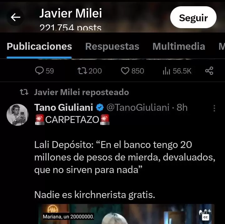 Javier Milei contra Lali Espsito.