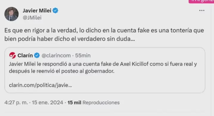 Javier Milei le explica a Clarn por qu respondi una fake news.