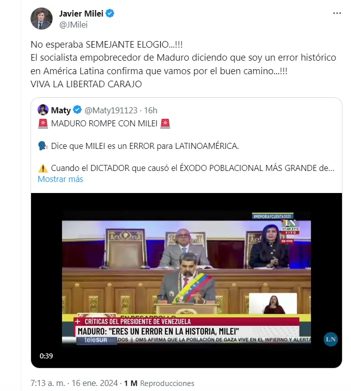 La respuesta de Milei a Maduro