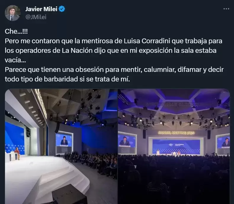 Tweet de Javier Milei contra Luisa Corradini.