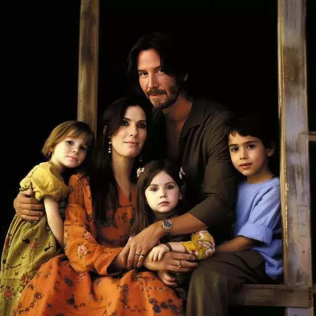 Familia de Keanu Reeves y Sandra Bullock creada con Inteligencia Artificial.