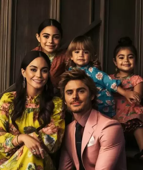 Familia de Zac Efron y Vanessa Hudgens creada con Inteligencia artificial.