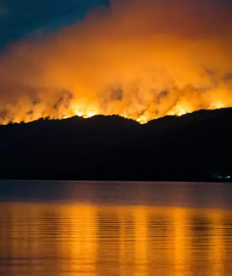 Una postal del fuego en el Parque Nacional Los Alerces, que ya se llev 1.036 hectreas de bosque nativo, y de la lucha para extinguirlo