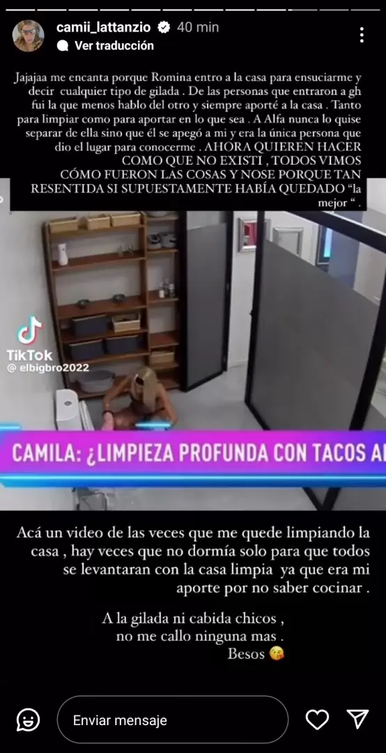 El contundente descargo de Camila contra Romina