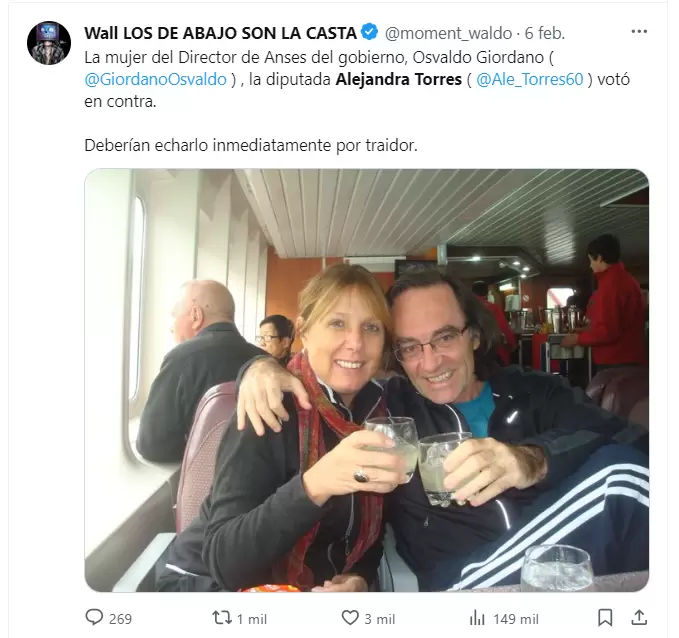El tweet que empezó con la cacería de Osvaldo Giordano y Alejandra Torres