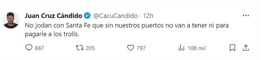 Tweet de Juan Cruz Cándido