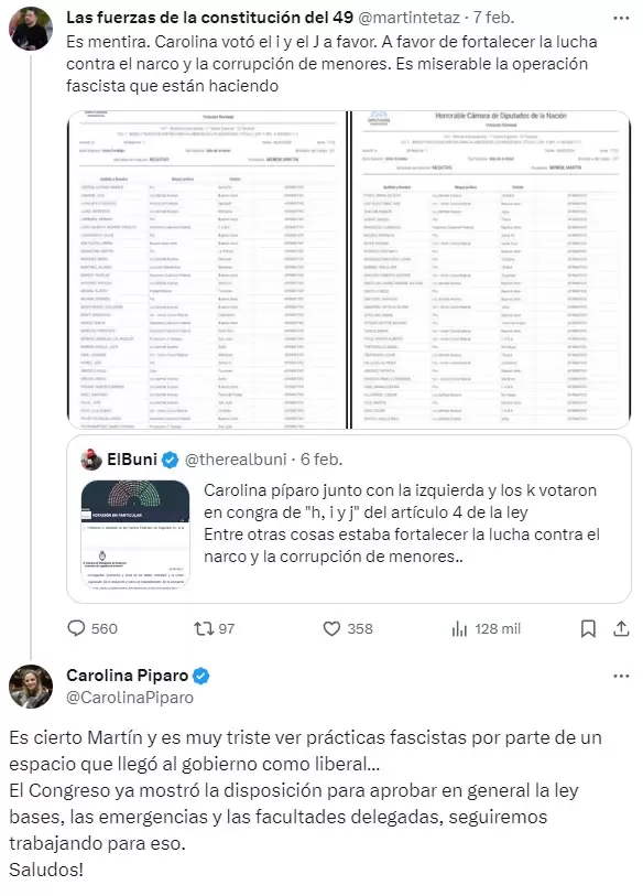 La respuesta de Carolina Píparo a la campaña en su contra y la denuncia de "prácticas fascistas" por parte de La Libertad Avanza (LLA).