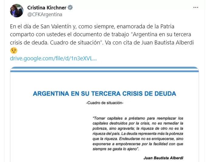 Tweet de Cristina Fernndez de Kirchner