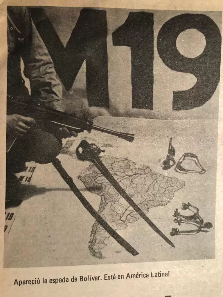 El anuncio de la expropiacin de la espada de Simn Bolivar por parte del M19, en la revista Alternativa que diriga Gabriel Garca Mrquez.