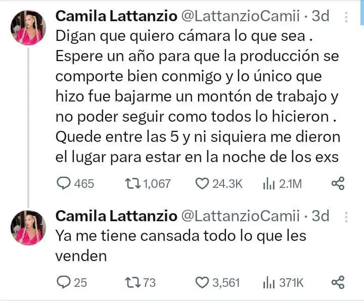 Camila Lattanzio dispar contra la produccin de Telefe.