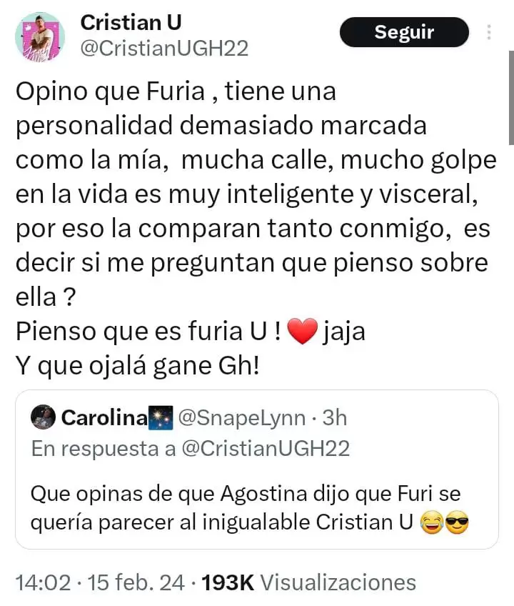 Cristian U apod a Furia como "Furia U"