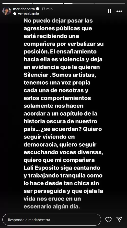 La historia de Mara Becerra en defensa de Lali Espsito ante los ataques pblicos del presidente Javier Milei.