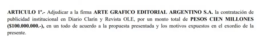 La pauta de General Pueyrredón a los diarios Clarín y Olé.
