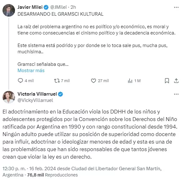 Victoria Villarruel apoy la publicacin de Javier Milei y aport su visin.