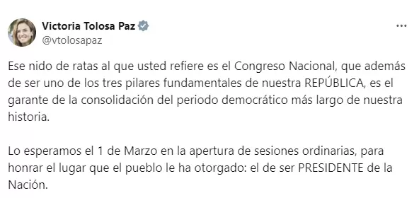 Le pidieron a Milei "respeto" a las instituciones de la democracia.