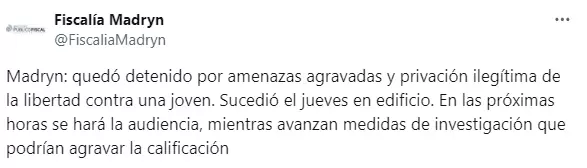 El tuit de la fiscala de Madryn.