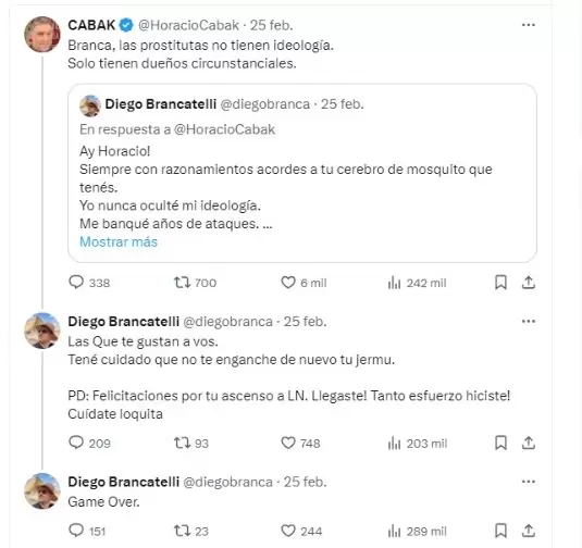 Horacio Cabak y Diego Brancatelli protagonizaron un tenso cruce mediante Twitter.