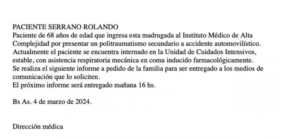 El parte mdico de Roly Serrano